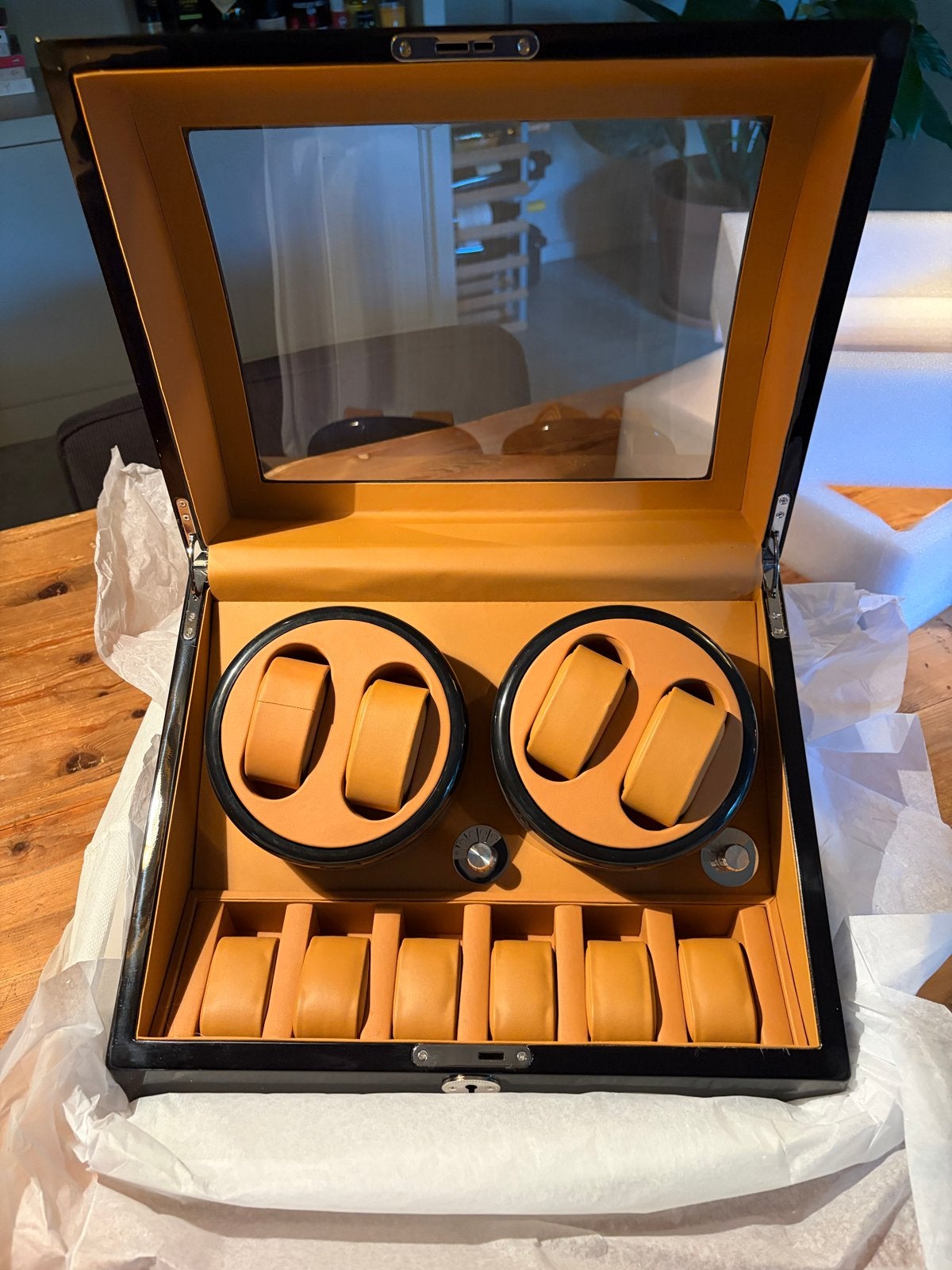 2x Nieuwe Watchwinder 4+6 Horloges - ZwartGelakt&Leatherlook, Ophalen of Verzenden, Nieuw, Overige merken