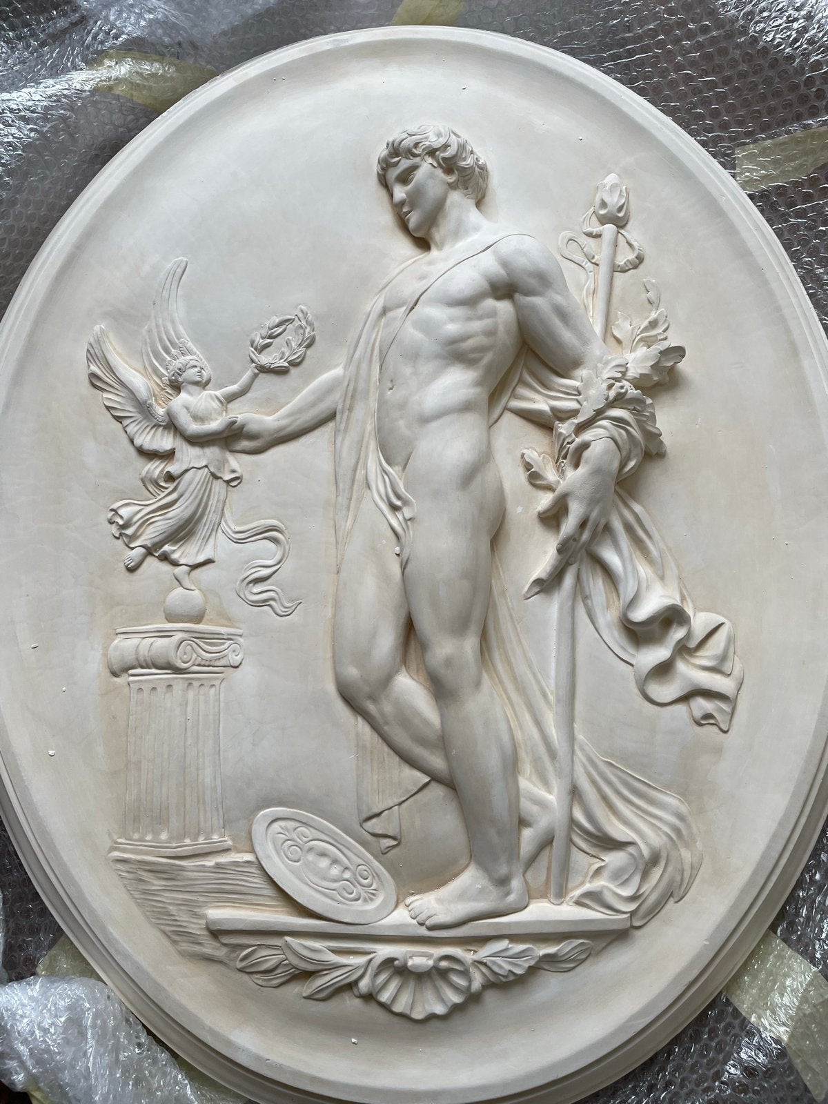 Gipsen wanddecoratie met Griekse afbeelding - 93x68cm, Ophalen, Wandsculptuur, Gebruikt, Wit