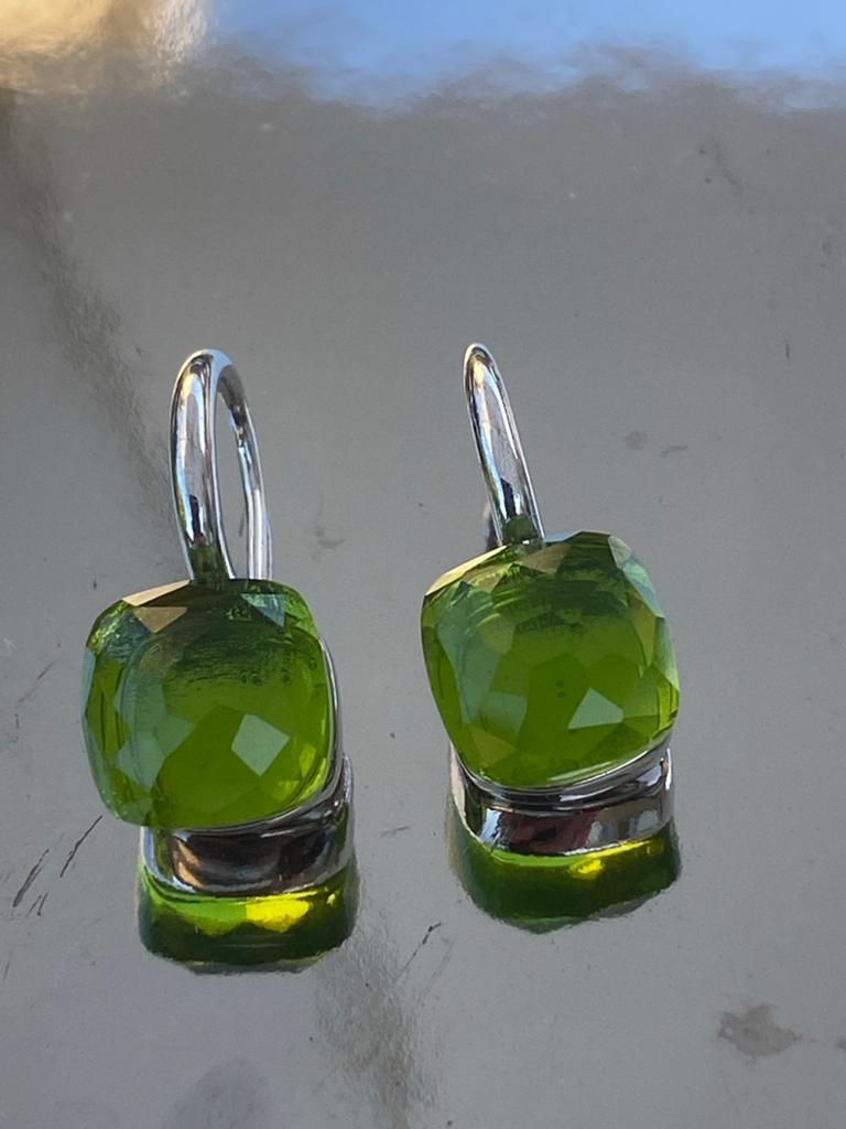 Pomellato stijl oorbellen zilverkleurig met lime steen, Overige materialen, Hangers, Verzenden, Nieuw