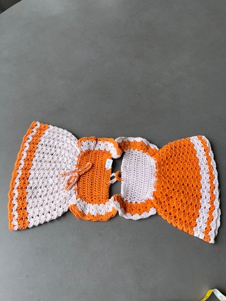2 nieuwe oranje/witte dubbele pannenlap jurkjes, Pannenlap of onderzetter, Katoen, Verzenden, Nieuw