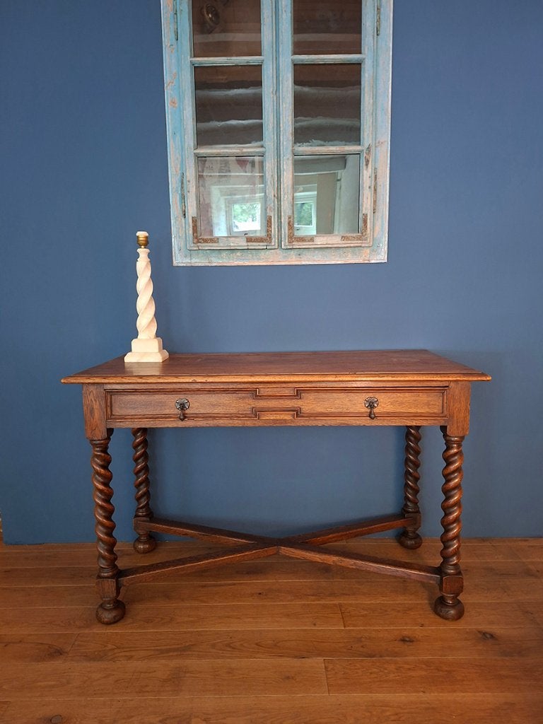 Antieke schrijftafel, sidetable, haltafel, klein bureau, Ophalen, Gebruikt, 100 tot 150 cm, Eikenhout