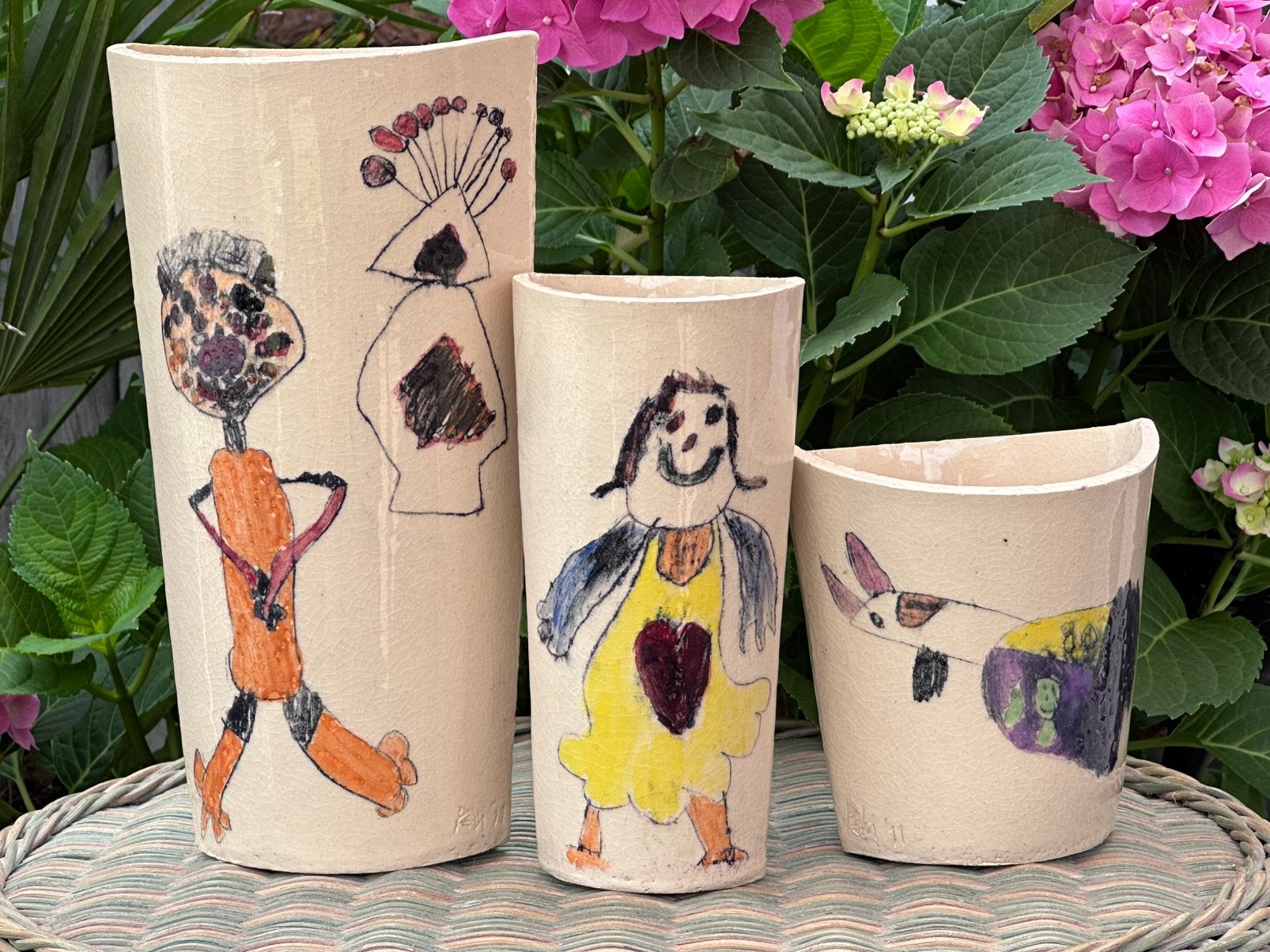 Unieke Vazen in Naïeve Kunst /Outsider Art Stijl, Handgemaakt, Beige, Natuurlijk materiaal, Ophalen of Verzenden