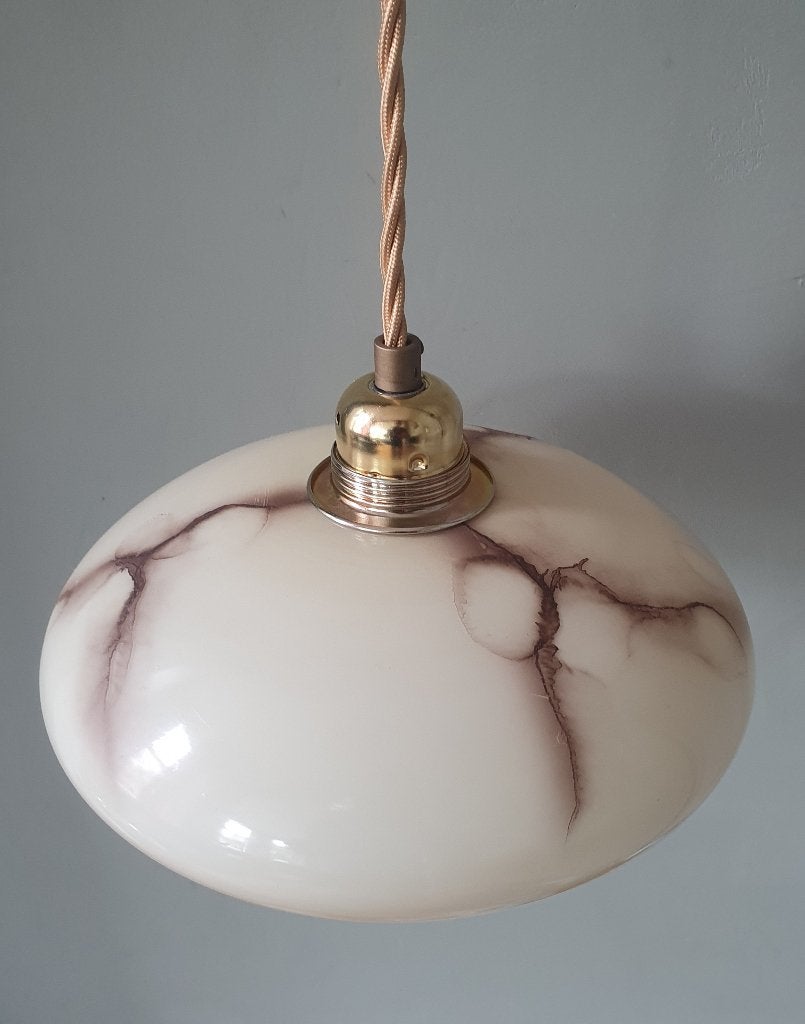 Vintage gemarmerde hanglamp - opaline glas - Art Deco stijl., Ophalen of Verzenden