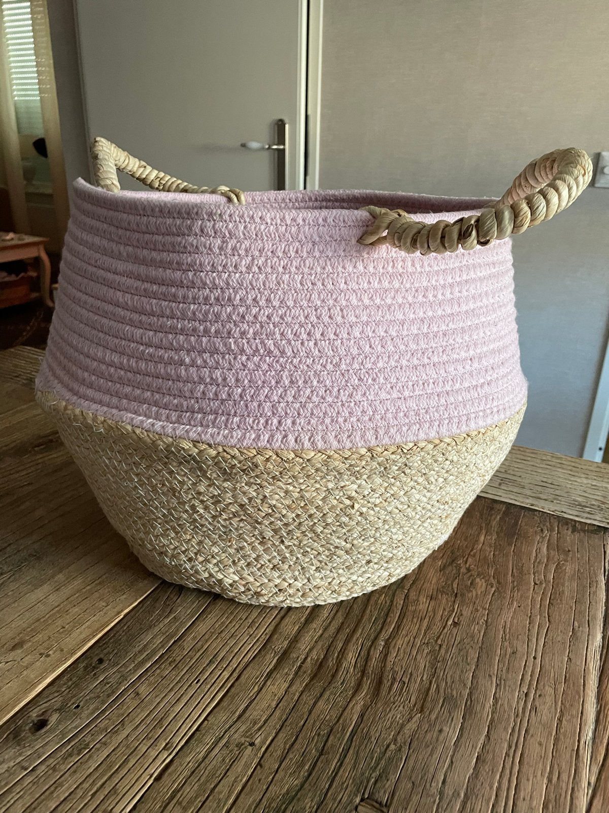 Roze mand, Ophalen, Met handvatten, Mand, Rond