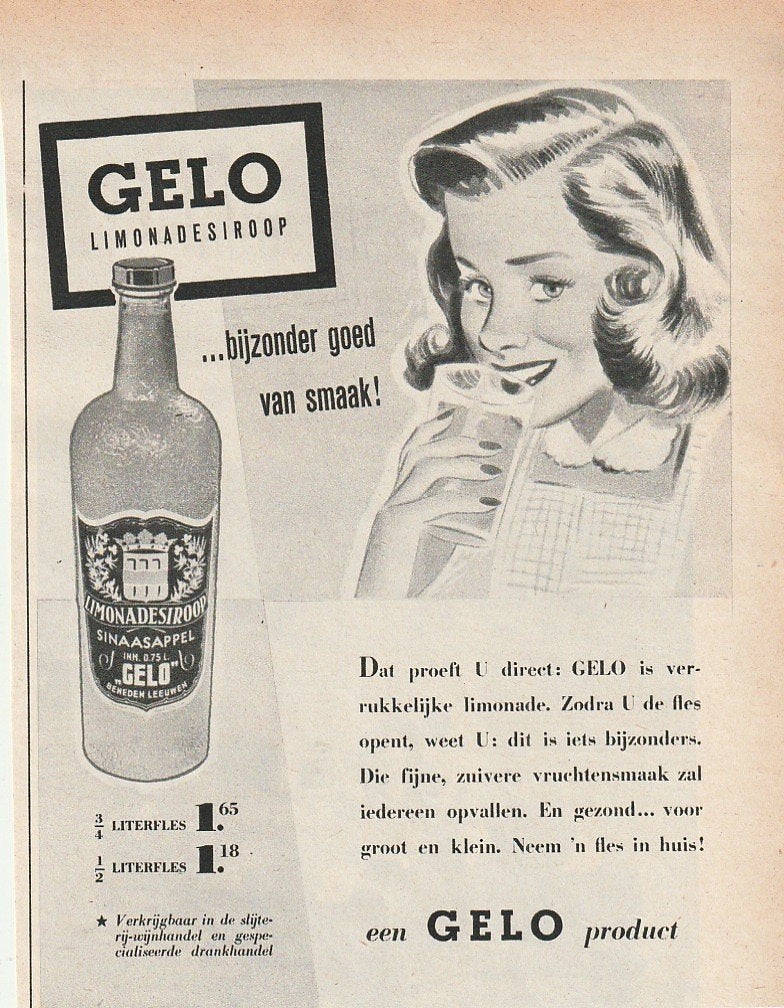Retro reclame 1953 Gelo limonade frisdrank smakelijk, Ophalen of Verzenden, Overige typen
