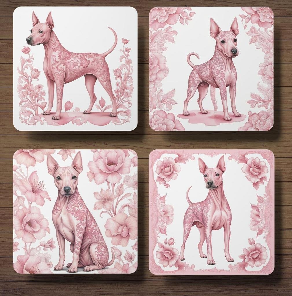American Hairless Terriër Delfts Roze onderzetters + houder, Ophalen of Verzenden, Nieuw