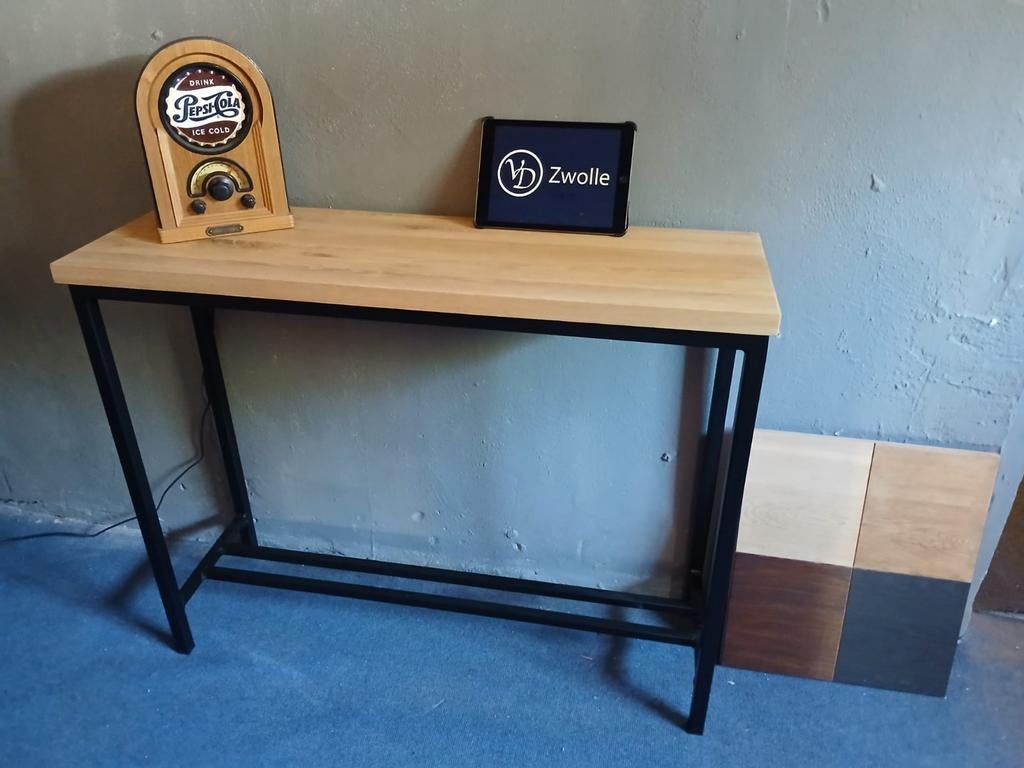 Sidetable industrieel strak design 100 cm breed, 79 cm hoog, 100 tot 150 cm, Nieuw, Ophalen of Verzenden, Eikenhout