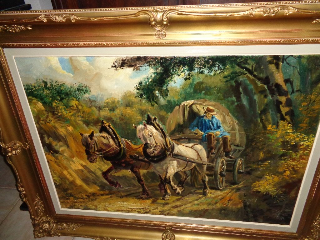 *Grote prachtige gesigneerde schilderij met zéér mooie kader, Ophalen, Origineel werk