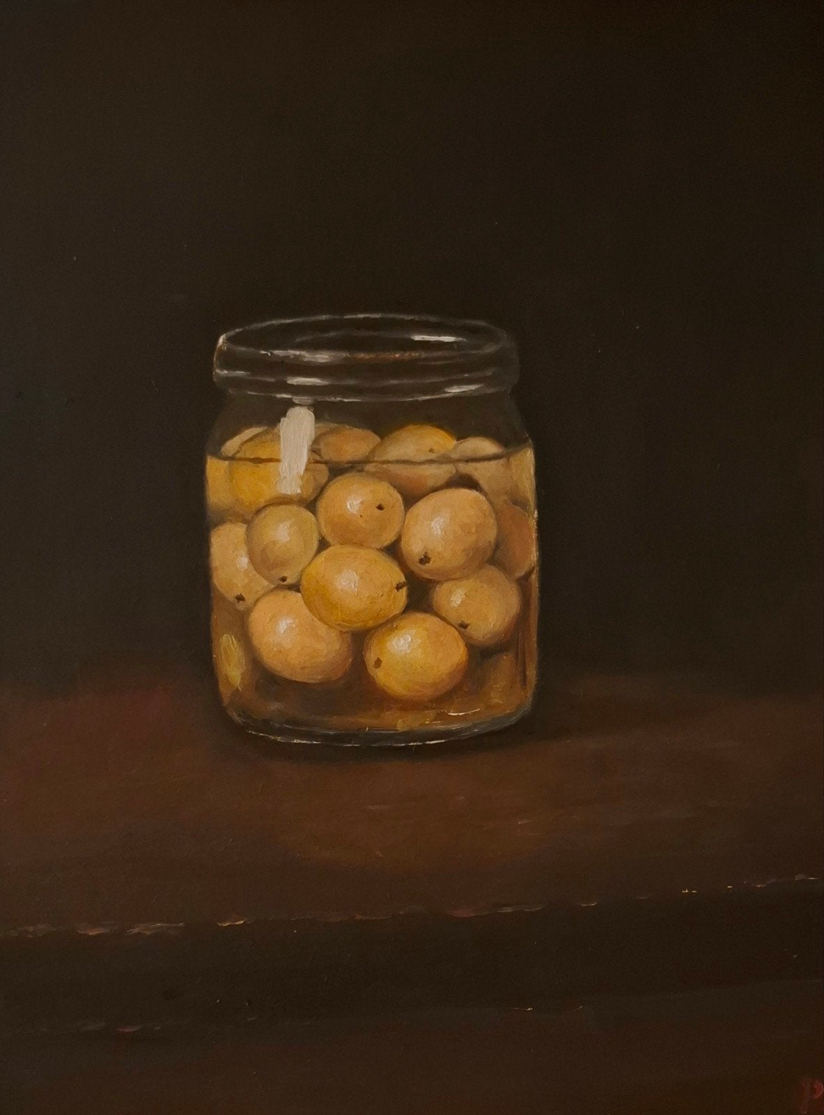 schilderij pruimen in weckfles, Ophalen of Verzenden