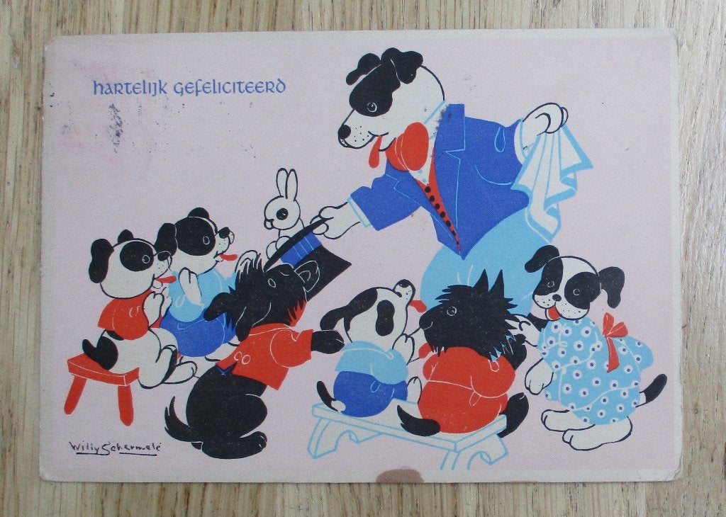 BB 101 vintage kinderkaart Willy Schermele hondjesserie, Verzamelen, Ophalen of Verzenden, 1940 tot 1960, Kinderen