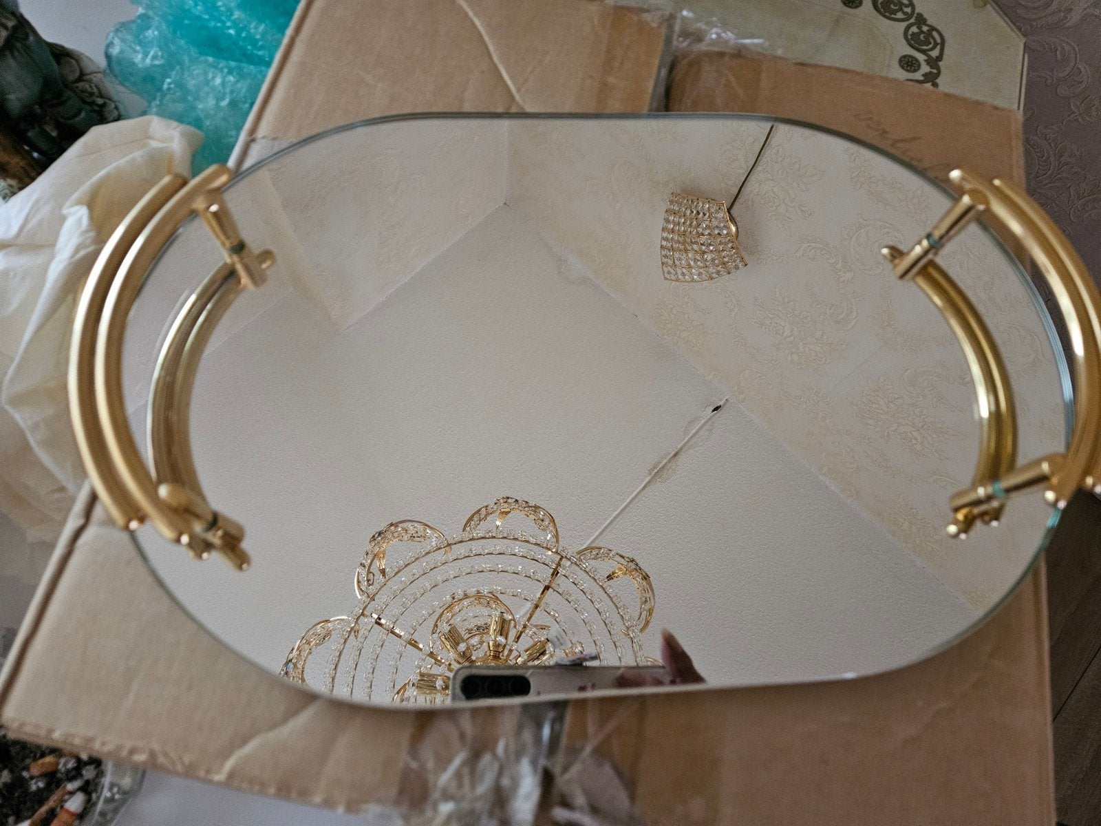 mooi dienblad met spiegel, Huis en Inrichting, Woonaccessoires | Dienbladen, Ophalen of Verzenden, Zo goed als nieuw, Ovaal, Overige materialen