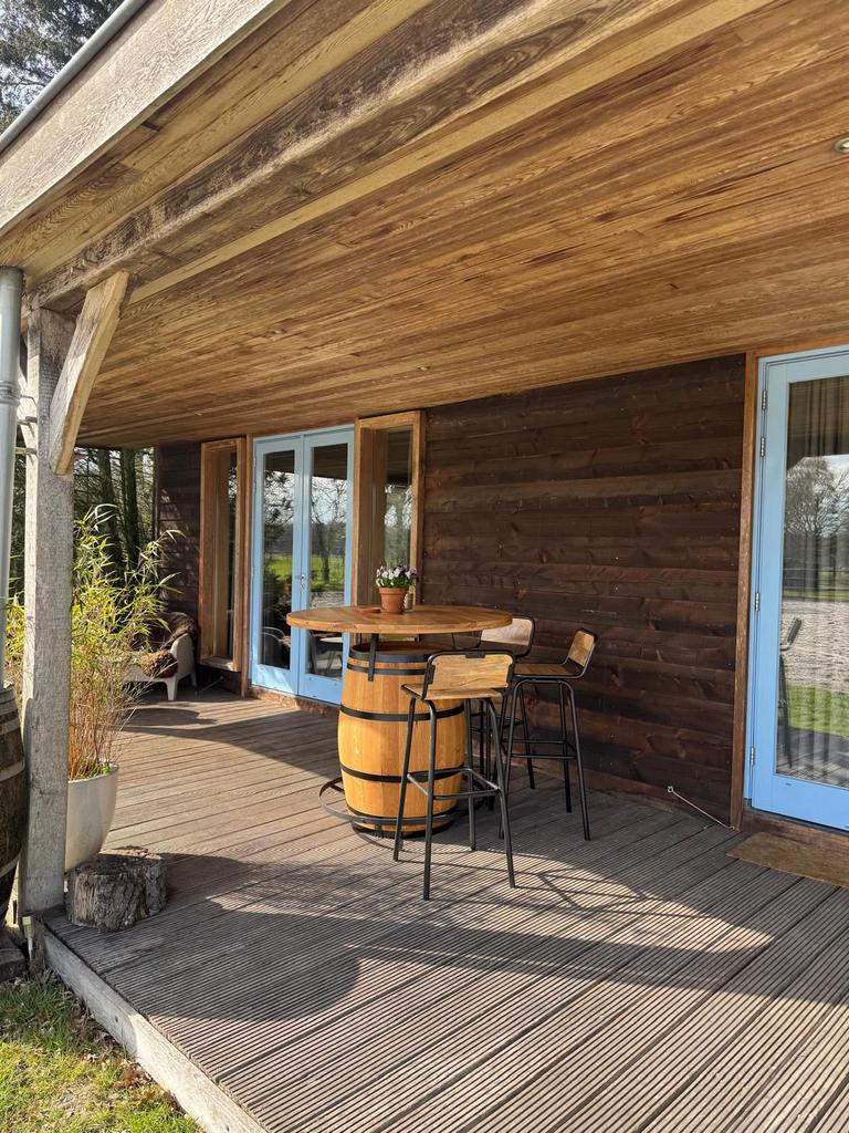 Statafel | wijnvat | eikenhout | logo, Huis en Inrichting, Tafels | Statafels, Zo goed als nieuw, Ophalen
