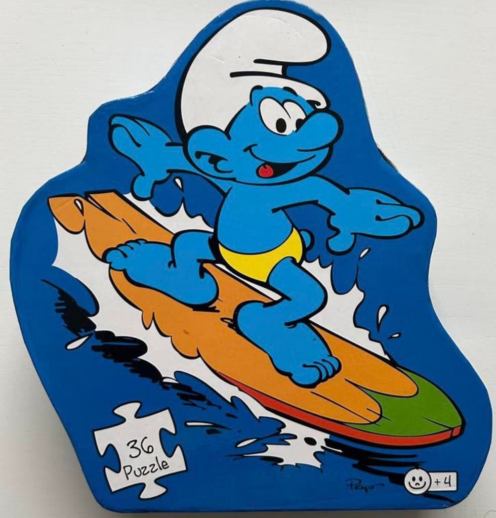 Barbo Toys Smurfen puzzel surfer 36 stukjes (42x 32 cm), Ophalen of Verzenden, Zo goed als nieuw, Verschillende Smurfen, Overige typen