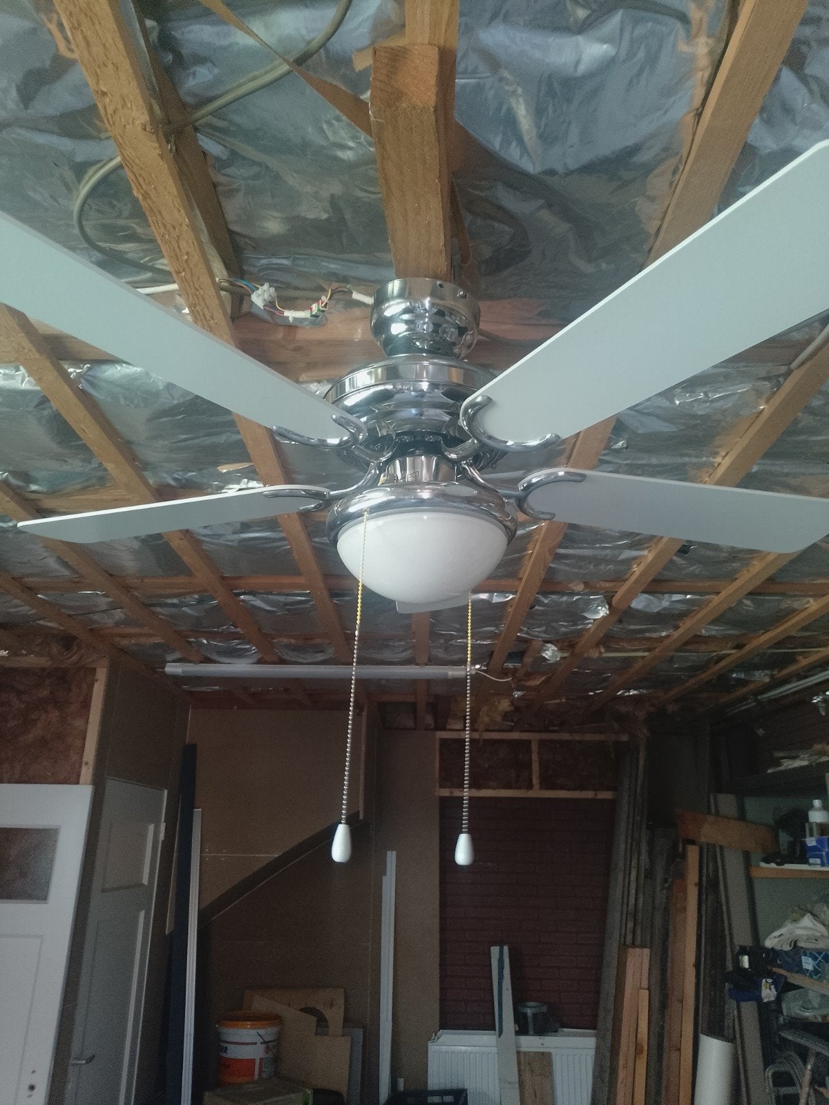 Plafondventilator met verlichting - Chroom/Wit, Ophalen, Gebruikt, Glas, Modern
