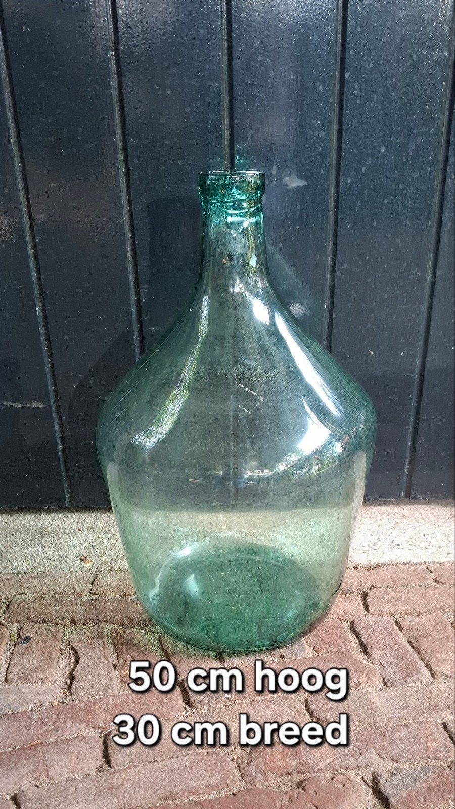 Grote groene glazen fles - 50 cm hoog, 30 cm breed, Antiek en Kunst, Ophalen