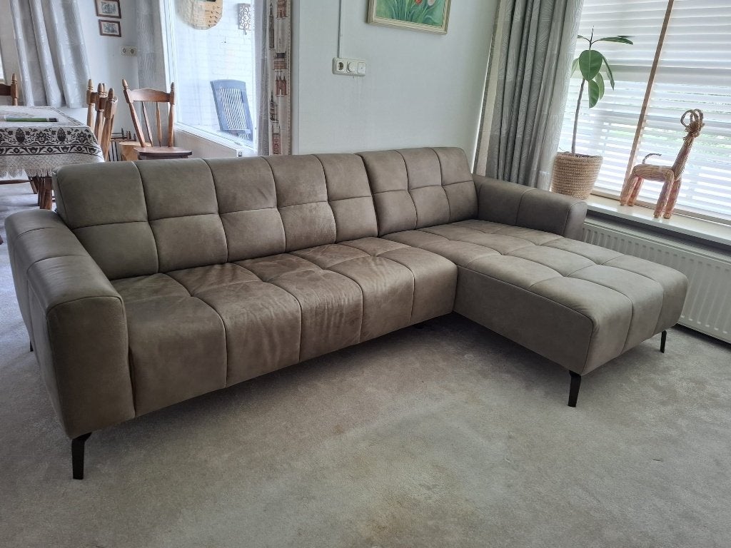 Bank leren bruin/ grijs, Ophalen, 250 tot 300 cm, Gebruikt, Hoekbank