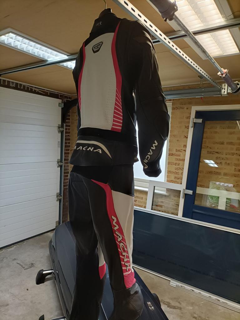 Macna leren combipak - Zwart/Wit/Roze, Ophalen, Heren, Combipak, Tweedehands