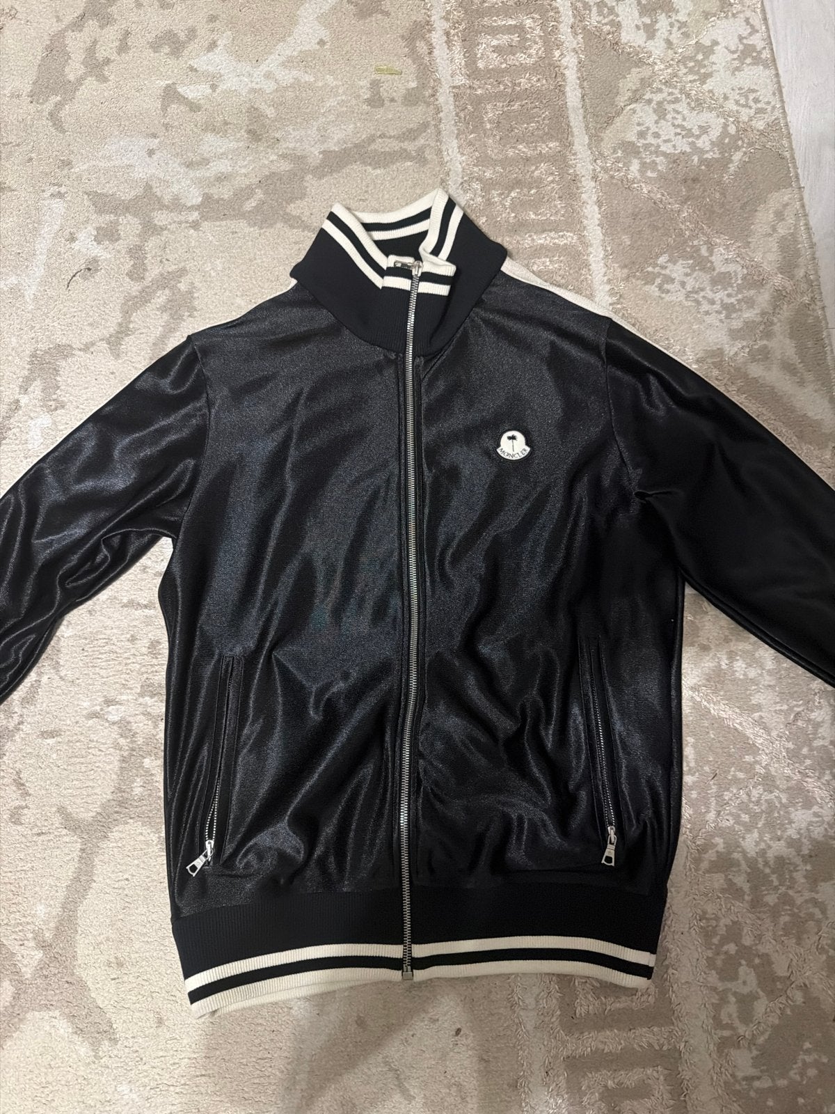 Moncler x Palm Angels Track Jacket Zwart Wit Maat S Nieuw, Ophalen of Verzenden, Nieuw