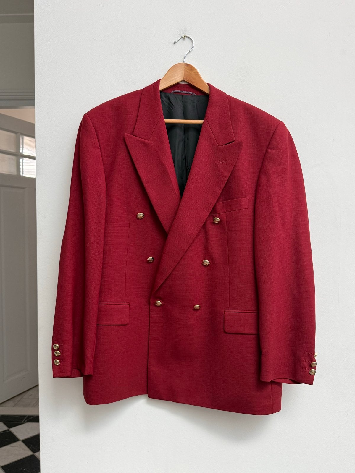 Bernhardt Dubbelrij Wollen Blazer Bordeaux Maat L, Ophalen of Verzenden, Zo goed als nieuw, Maat 52/54 (L), Rood
