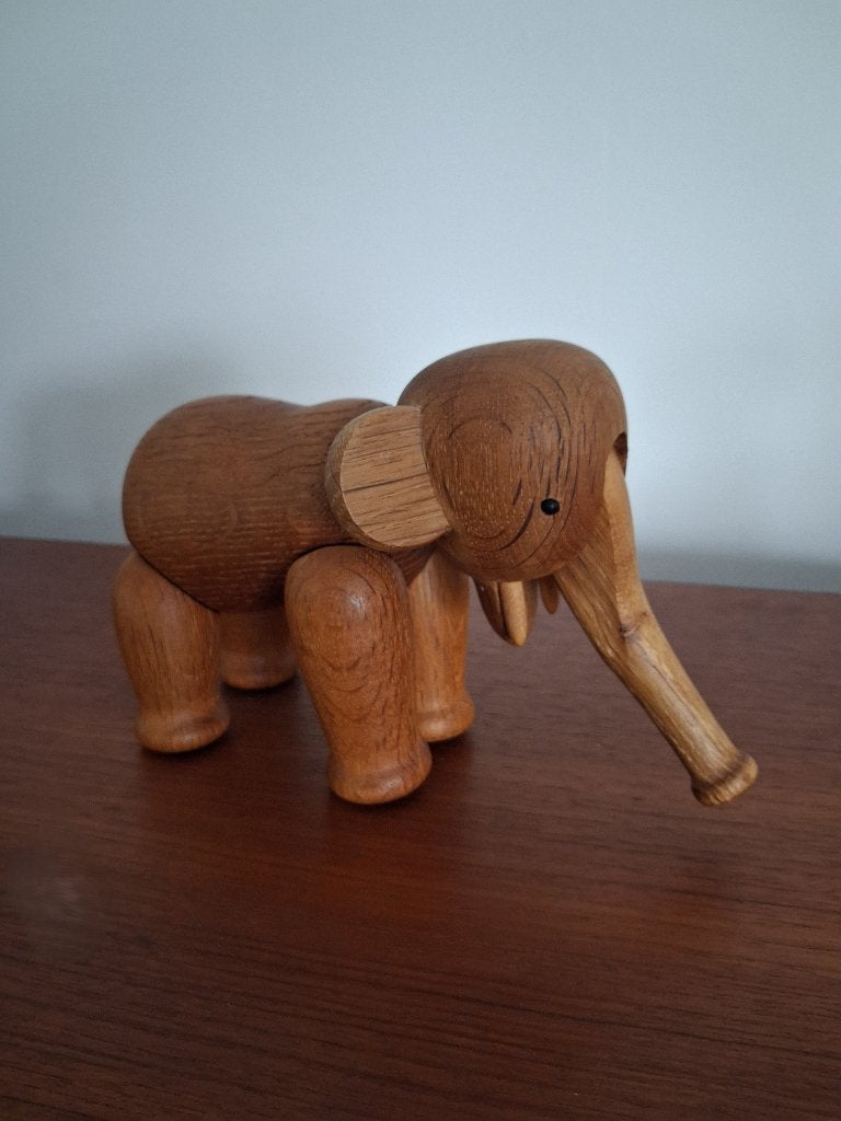 Vintage Kay Bojesen eiken olifant, oude versie, Deens design, Hout, Beeld, Ophalen of Verzenden, Gemerkt