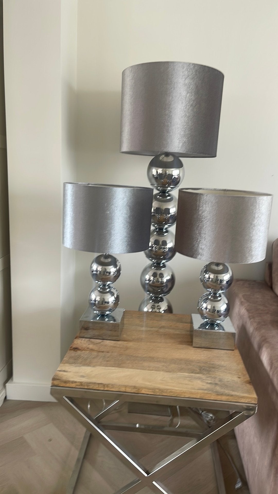 Set van 3 Eric Kuster stijl bolletjes lampen, Huis en Inrichting, Ophalen, Zo goed als nieuw, Grijs, Metaal