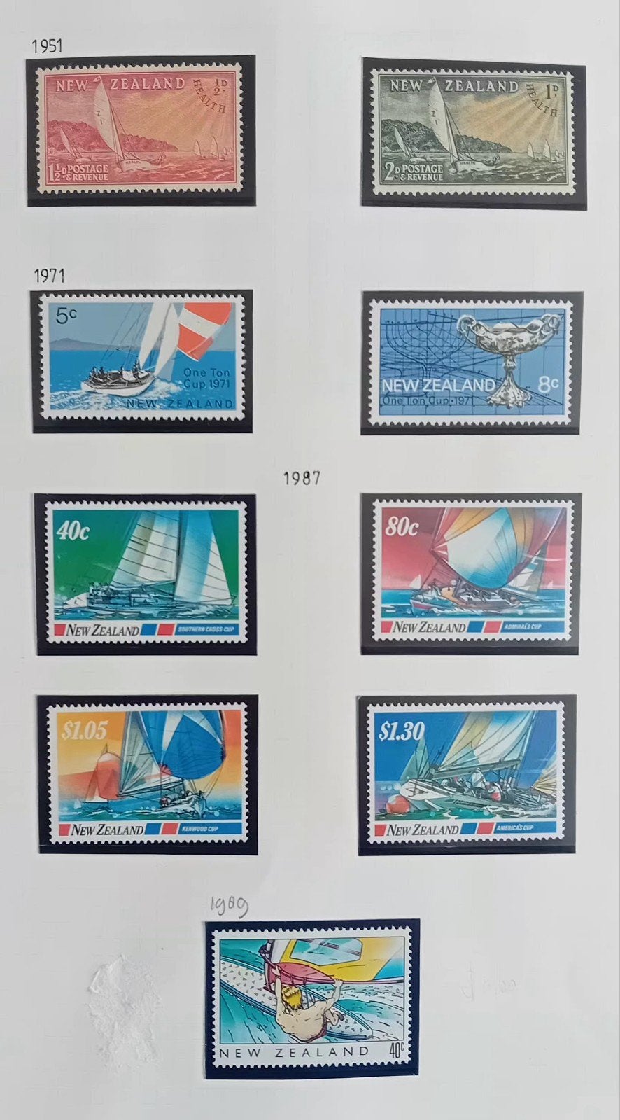 Nieuw Zeeland  4 series zeilen 1951,  1971,  1987, 1989, Ophalen of Verzenden, Postfris, Sport