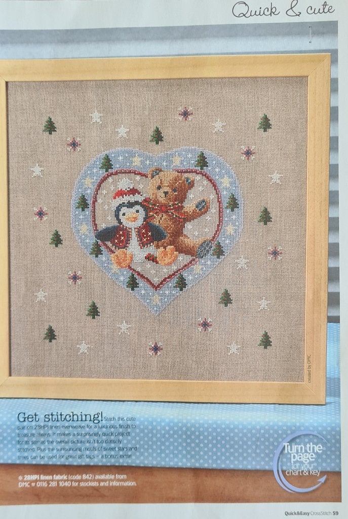 Festive friends in hartje Kerst borduurpatroon, Ophalen, Nieuw, Handborduren, Patroon