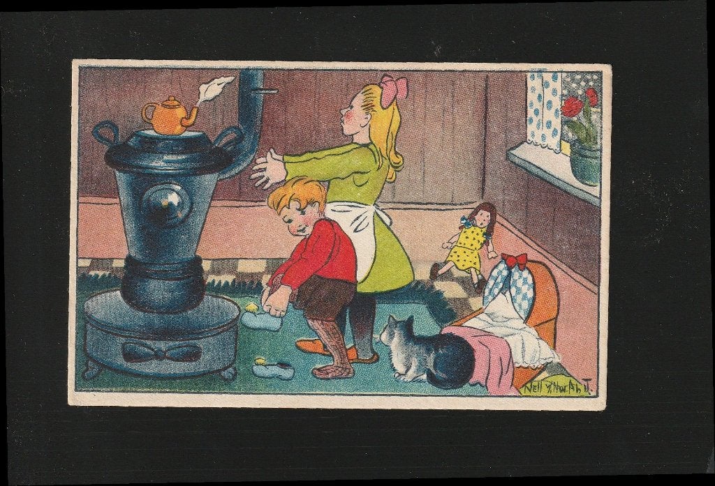 Ansichtkaart Lekker warm kachel illu Nell vd Nw A B07-2, Ophalen of Verzenden, 1920 tot 1940, Ongelopen, Sterren en Beroemdheden
