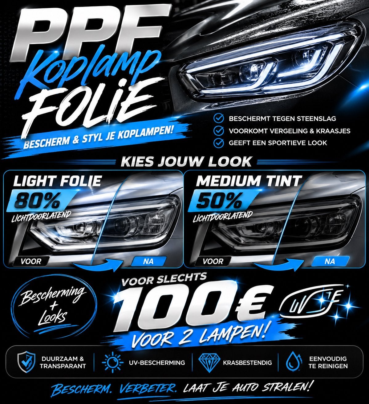 Bescherm je koplampen met PPF folie!, Ophalen, Zo goed als nieuw, Gehele gezicht