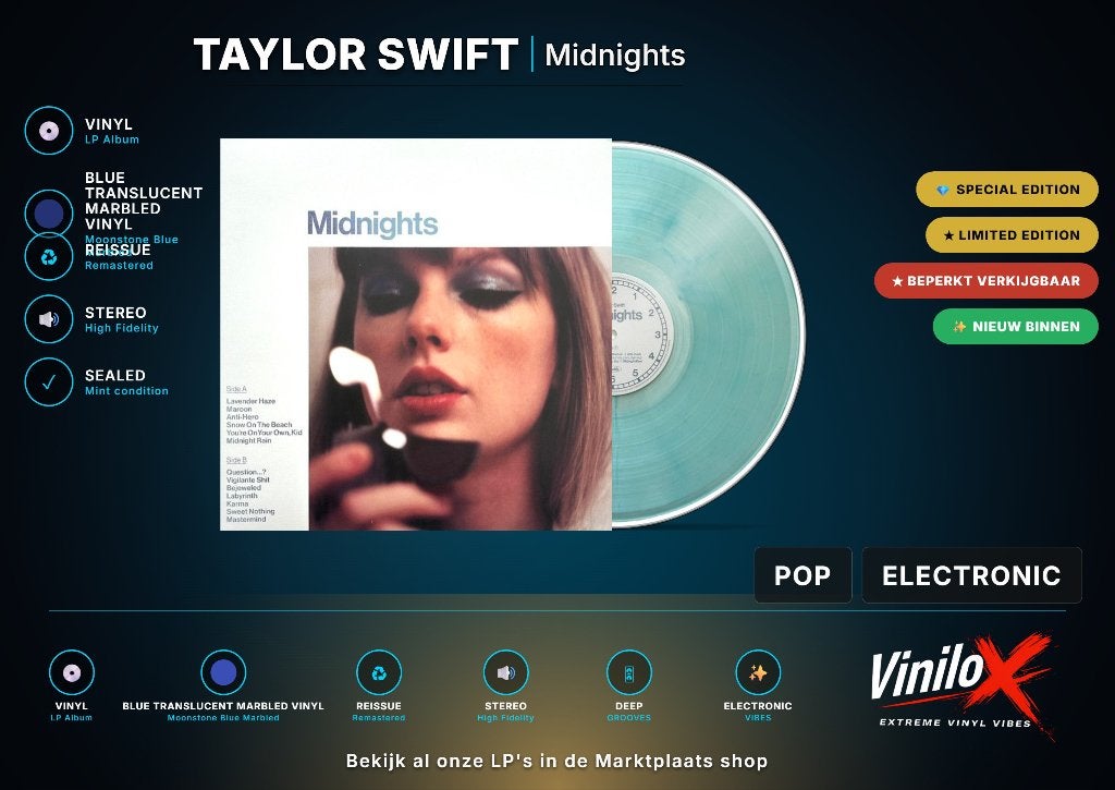 Taylor Swift – Midnights | LP | Blue Translucent Marbled…, 2020 tot heden, Ophalen of Verzenden, Nieuw in verpakking, Poprock