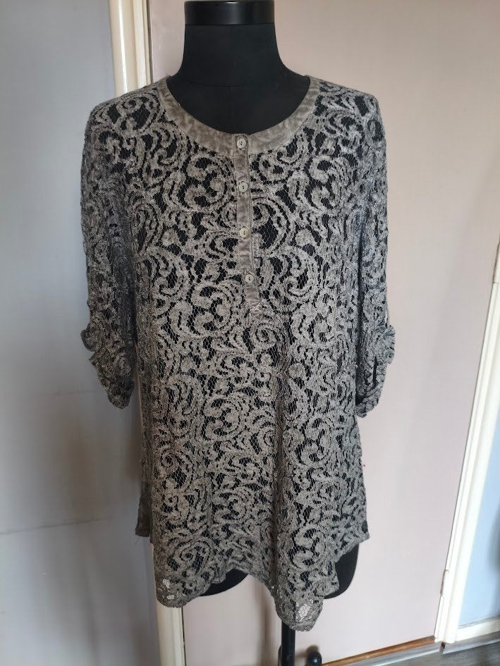 Bonita kanten dames blouse shirt taupe kleurig, Maat 38/40 (M), Overige kleuren, Bonita, Ophalen of Verzenden