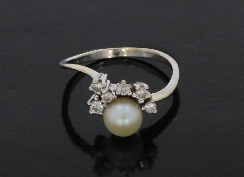 Parel diamanten 14k ring goud dame luxe briljant, Voordeelsieraden, Ophalen of Verzenden, Met edelsteen, Dame