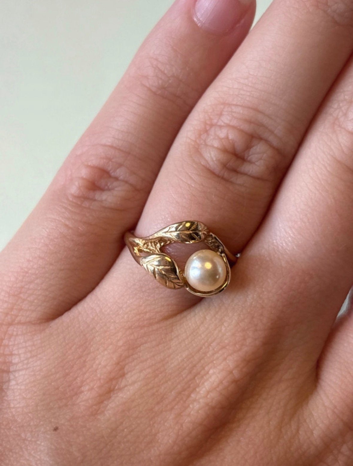 Vintage 10 karaat gouden ring met parel, Verzenden, Dame, Goud, Kleiner dan 17