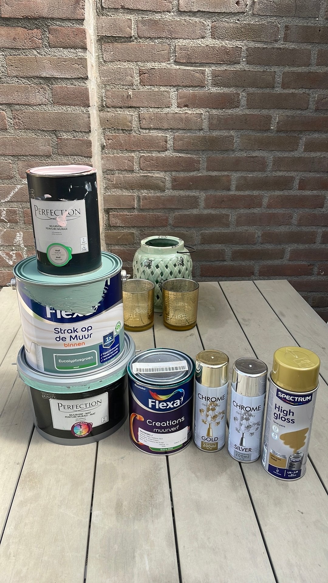 Oud Roze en groene verf goud en zilver lak, Doe-het-zelf en Verbouw, Verf, Beits en Lak, Ophalen, Zo goed als nieuw, Roze