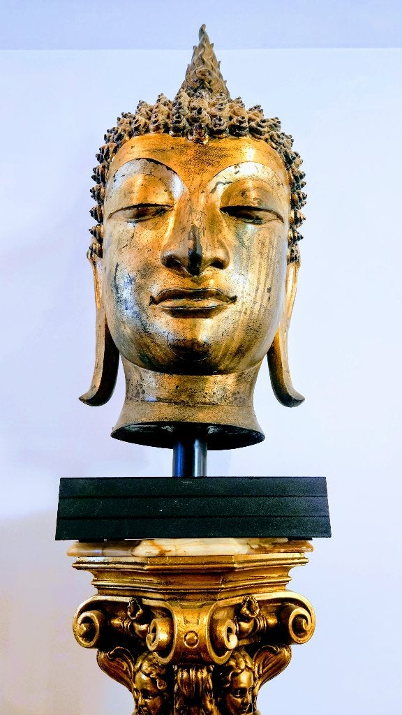 Authentiek Thaise Boeddha in Brons met sokkel, Ophalen, Goud, Object, Overige materialen