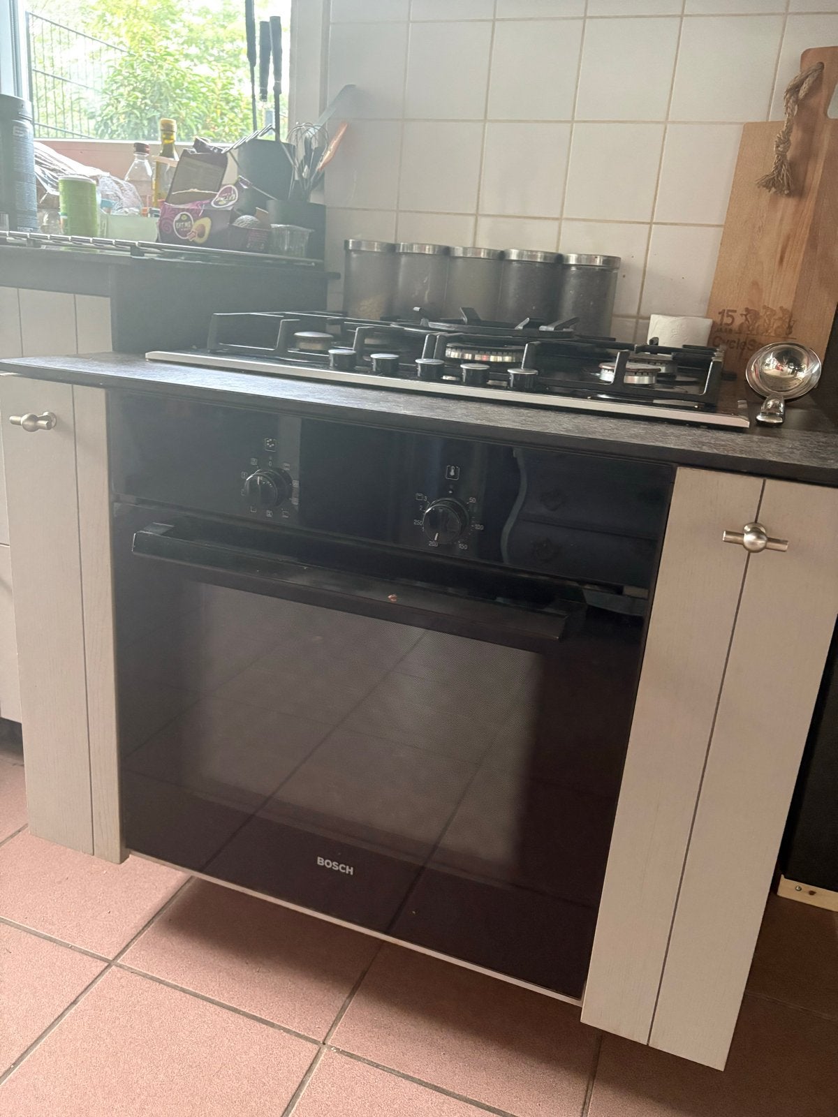 Bosch Gaskookplaat op glas met oven, Ophalen, Gebruikt, 60 cm of meer, 4 kookzones