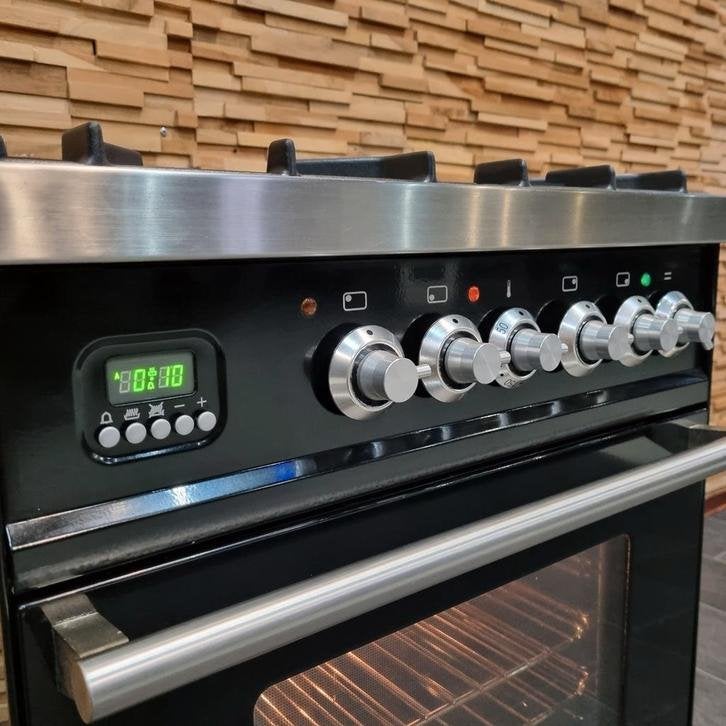 Luxe Boretti Fornuis 60cm hoogglans zwart + rvs 4 pits, Niet ingevuld, Niet ingevuld, Zo goed als nieuw, Energieklasse A of zuiniger