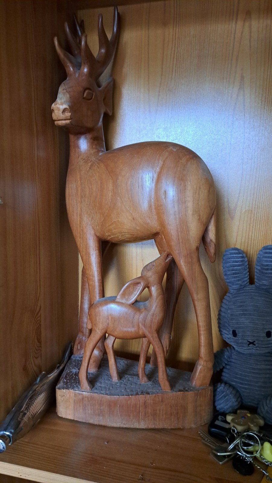 Houten hert met kalfje - Afrikaanse kunst, Ophalen, Hout, Gebruikt, Oosters