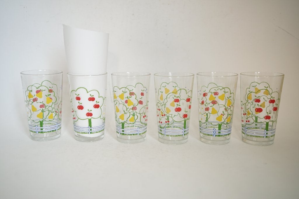 set vintage glas fruit appel kers peer geel rood france, Overige merken, Ophalen of Verzenden, Overige stijlen, Glas