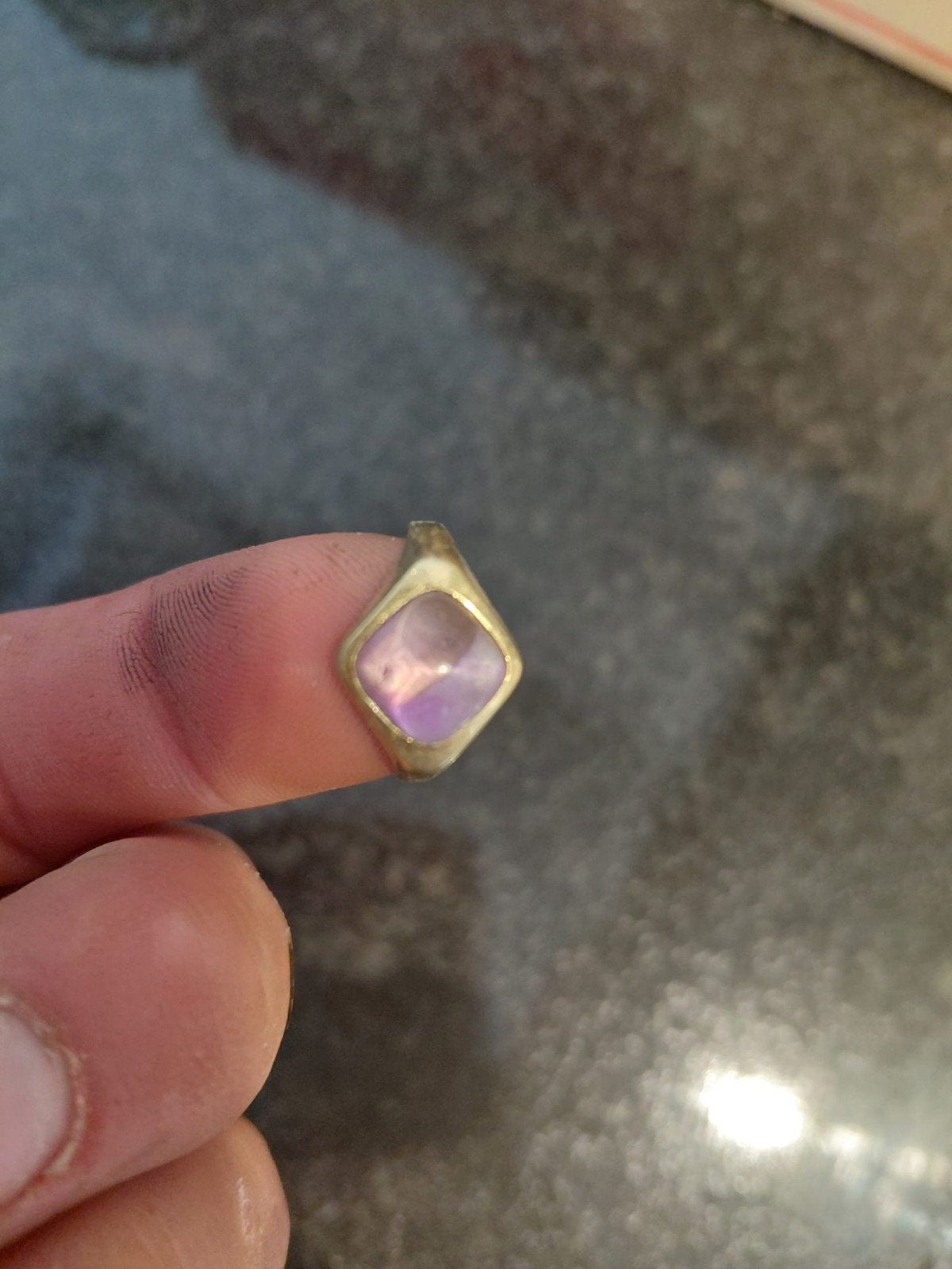 14 Karaat Gouden Dames Ring met Paarse Steen, Ophalen, Gebruikt, Met edelsteen, Dame