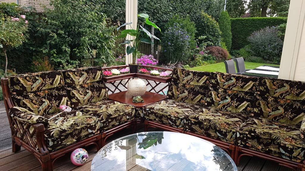 Rotan hoekbank Indonesisch uniek KOOPJE !, Tuin en Terras, Ophalen, 5 zitplaatsen, Gebruikt, Rotan