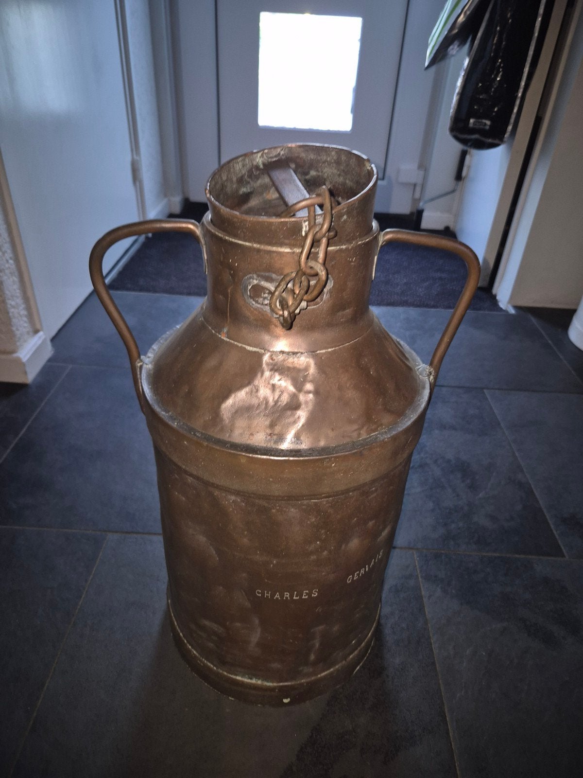 Antieke koperen Franse melkbus Charles Gervais, 50cm, Ophalen, Koper