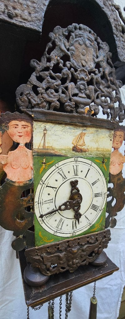 Antieke Friese Stoelklok  Zeemeerminnen en Scheepstaferelen, Ophalen