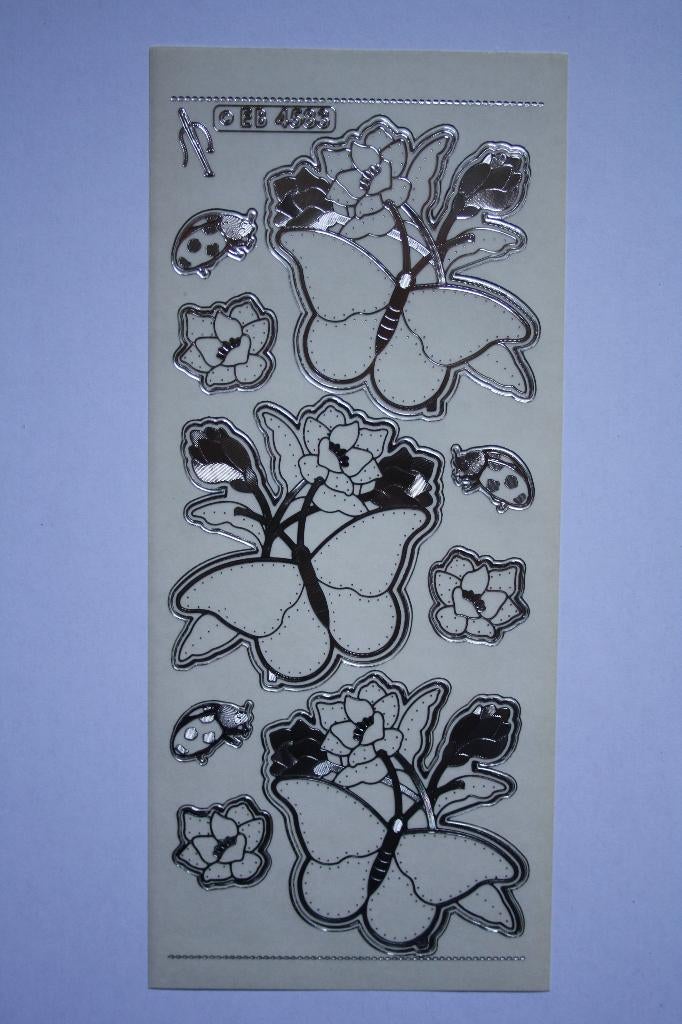 14 st. Vlinders zilverkleur borduurstickers creme 8461, Hobby en Vrije tijd, Kaarten | Zelf maken, Ophalen of Verzenden, Nieuw