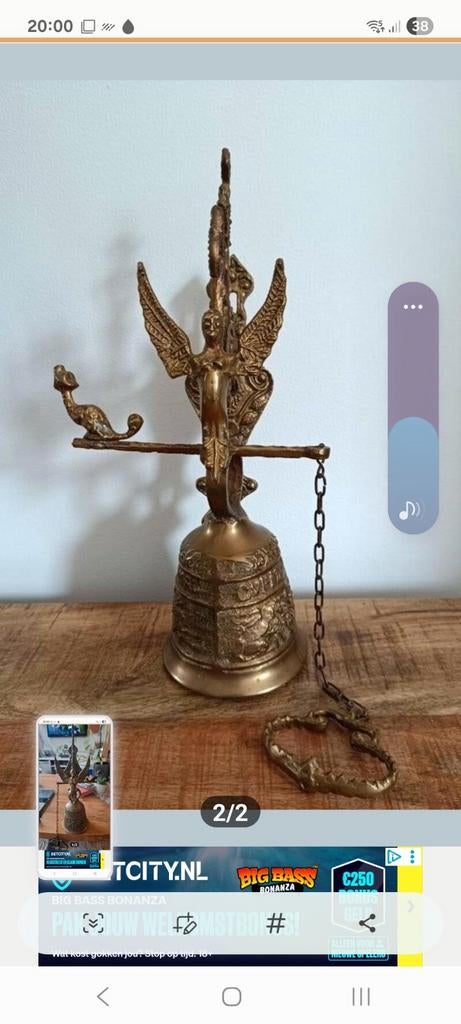 Antieke bronzen bel met engel, Ophalen, Gebruikt