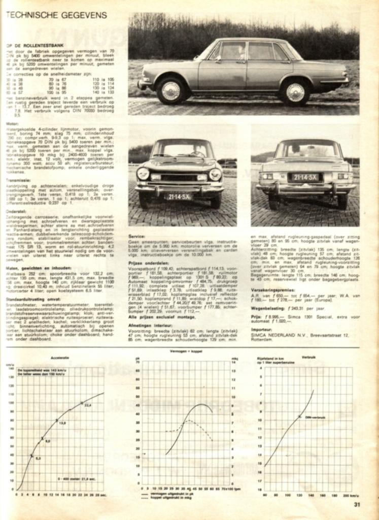 Autovisie test Simca 1301 S Automaat Januari 1972, Ophalen of Verzenden, Gelezen, Overige merken