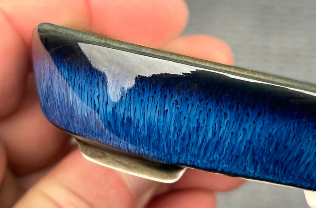 Bonsai schaal handgemaakt blauw tinten gemerkt 9,6x7,7x2,6, Nieuw, Ophalen of Verzenden, Overige vormen, Aardewerk