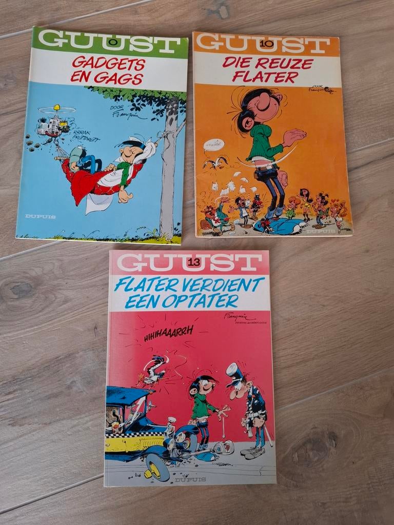 Guust Flater Stripboeken Collectie - Nummer 0, 10 en 13, Meerdere stripboeken, Ophalen of Verzenden, Gelezen