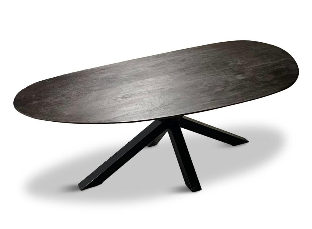 tafel deens ovaal japandi donker bruin mango 240x110cm, Ophalen, Japandi, 100 tot 150 cm, Vijf personen of meer