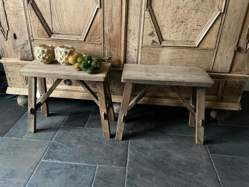 NIEUW teak houten bankje krukje bijzettafel, Ophalen of Verzenden, Nieuw